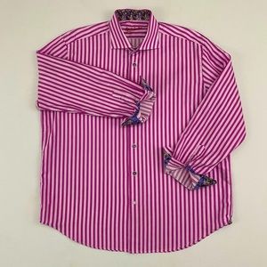 Robert Graham Striped Floral Flip Cuff Dress Shirt
